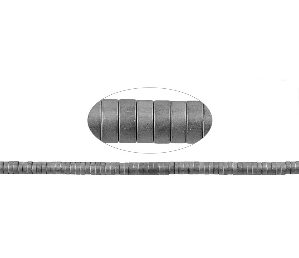 Heilstein & Edelstein-Strang - Zylinder (Heisihi), Hämatin silber (gef.) matt, 01 x 03mm