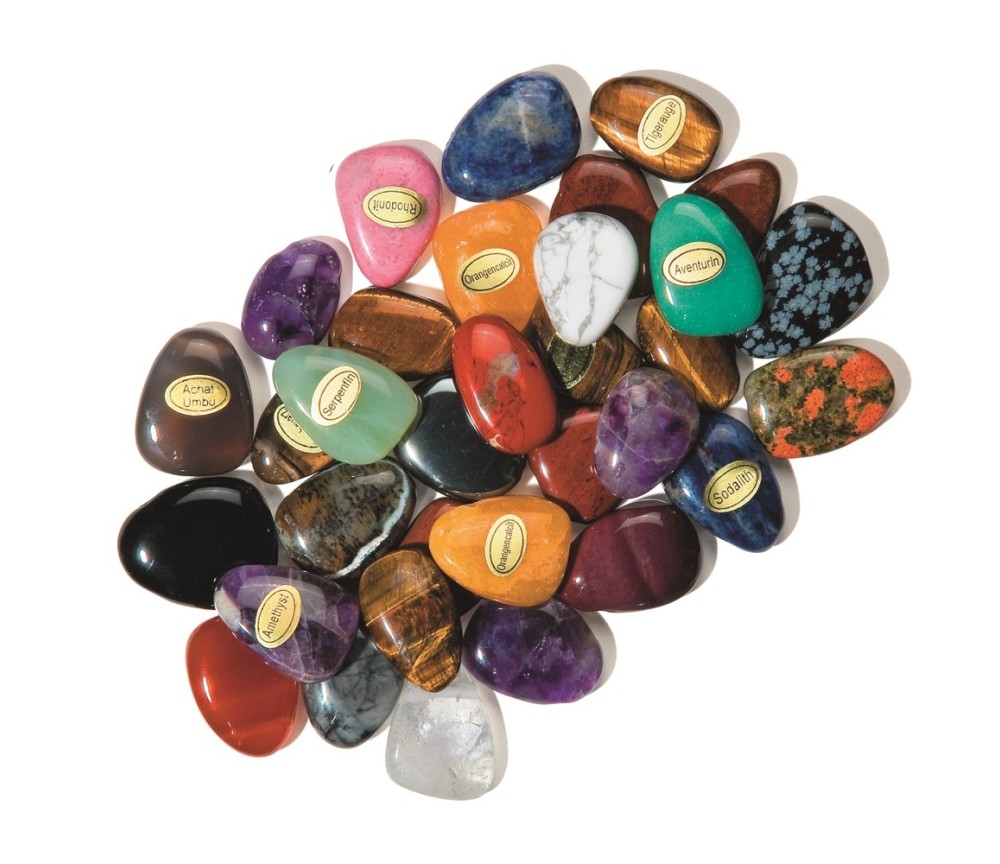 Trommelsteine - gebohrt - gemischte Steine ca. 2 bis 3cm - 1Kg Beutel