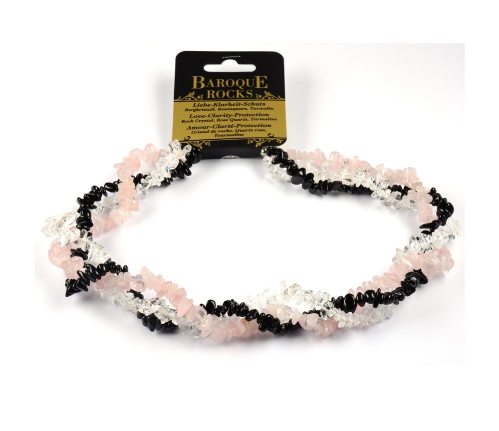 Halskette - Collier - Barock - Liebe, Klarheit & Schutz - Bergkristall, Rosenquarz, Schörl (stab.)