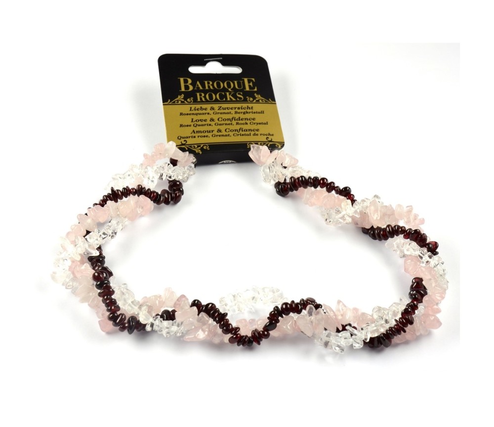 Halskette - Collier - Barock - Liebe & Zuversicht - Rosenquarz, Granat, Bergkristall