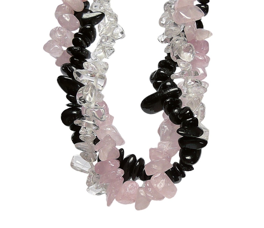 SchmuckSet - Barock - (Collier, Armband, Ohrringe) - Liebe, Klarheit & Schutz - Bergkristall, Rosenquarz, Schörl (stab.)