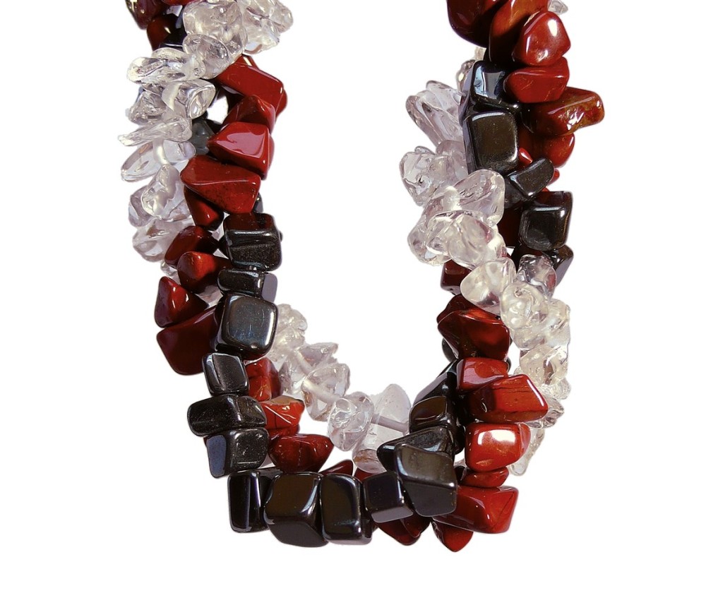 SchmuckSet - Barock - (Collier, Armband, Ohrringe) - Kraft & Energie - Hämatit, Bergkristall, Jaspis (rot)