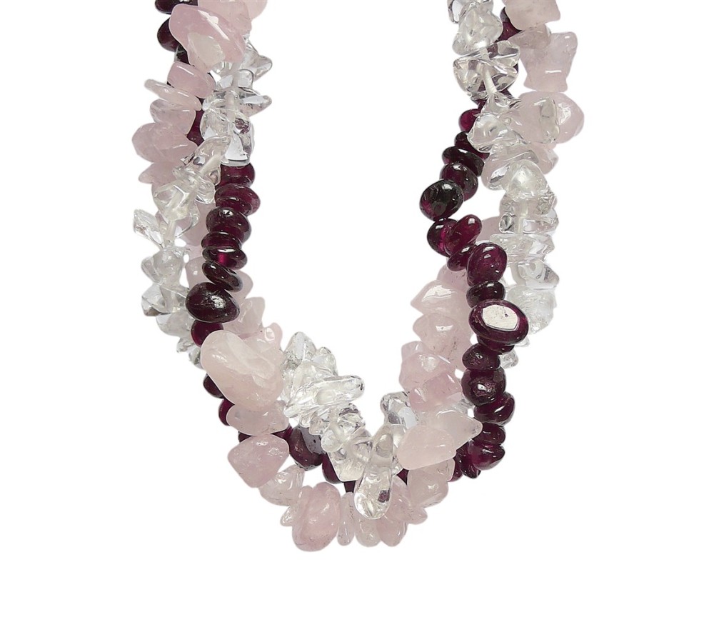 SchmuckSet - Barock - (Collier, Armband, Ohrringe) - Liebe & Zuversicht - Rosenquarz, Granat, Bergkristall