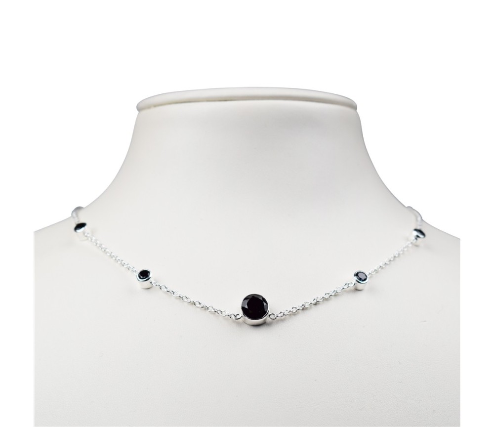 Halskette - Collier - Spinell (schwarz), Silber 925, 40-50 cm