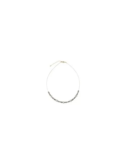 Halskette - Collier - Mondstein-Würfel, Perle, Silber vergoldet, Verlängerungskettchen