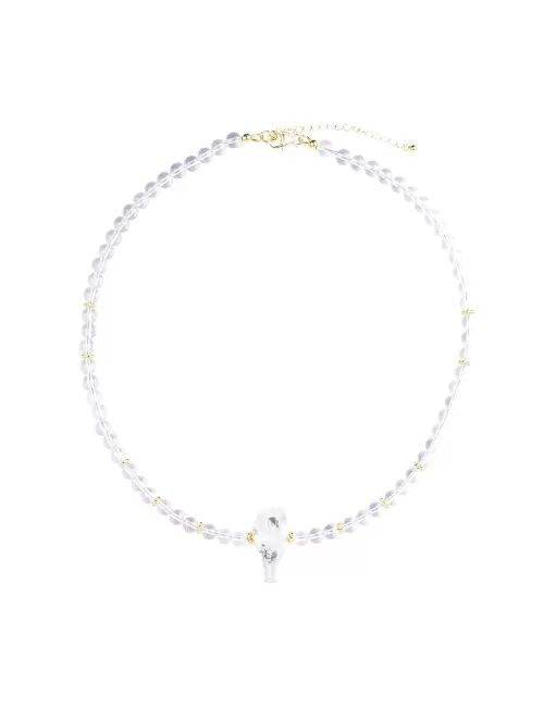 Halskette - Collier - Bergkristall, Kugeln, Inclusenquarz, vergoldet, Verlängerungskettchen