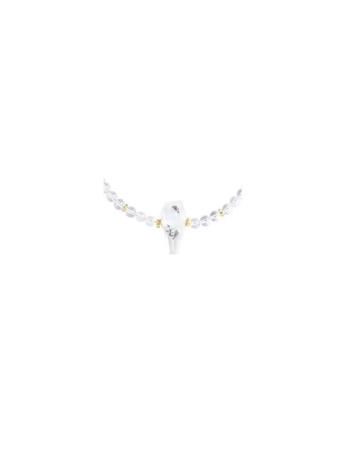 Halskette - Collier - Bergkristall, Kugeln, Inclusenquarz, vergoldet, Verlängerungskettchen