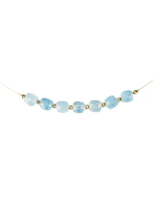 Halskette - Collier - Aquamarin, vergoldet, Verlängerungskettchen