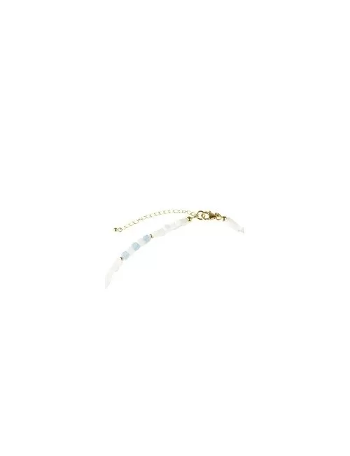 Halskette - Collier - Aquamarin, Perlmutt, vergoldet, Verlängerungskettchen