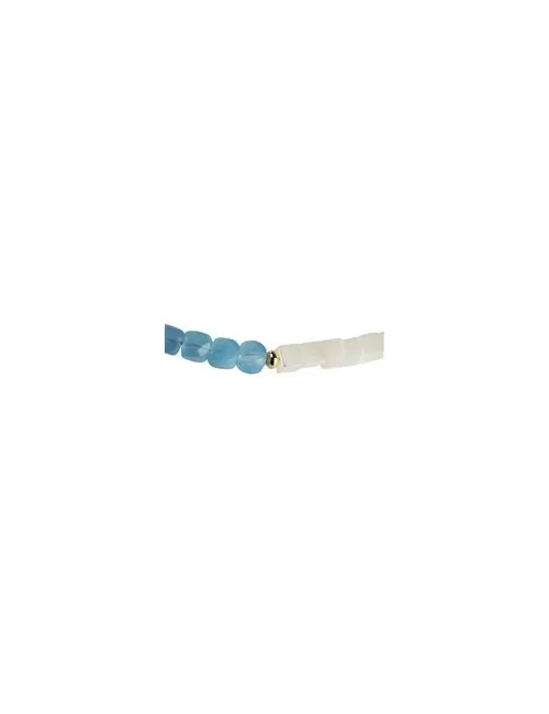 Halskette - Collier - Aquamarin, Perlmutt, vergoldet, Verlängerungskettchen