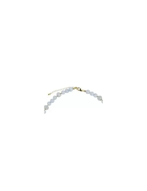 Halskette - Collier - Chalcedon, Button facettiert, vergoldet, Verlängerungskettchen