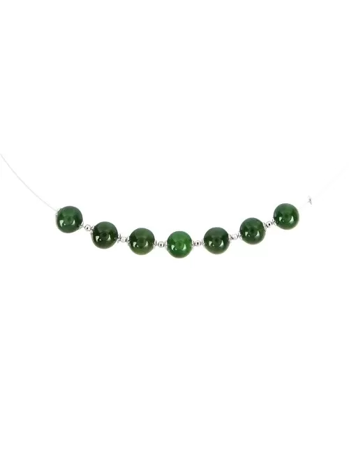 Halskette - Collier - Nephrit, Kugeln, rhodiniert, Verlängerungskettchen