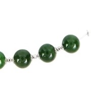 Halskette - Collier - Nephrit, Kugeln, rhodiniert, Verlängerungskettchen