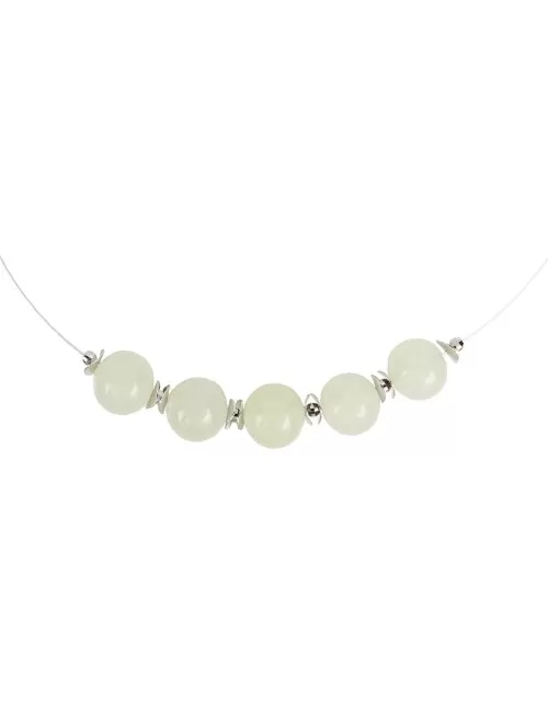 Halskette - Collier - Serpentin-Kugeln, rhodiniert, Verlängerungskettchen