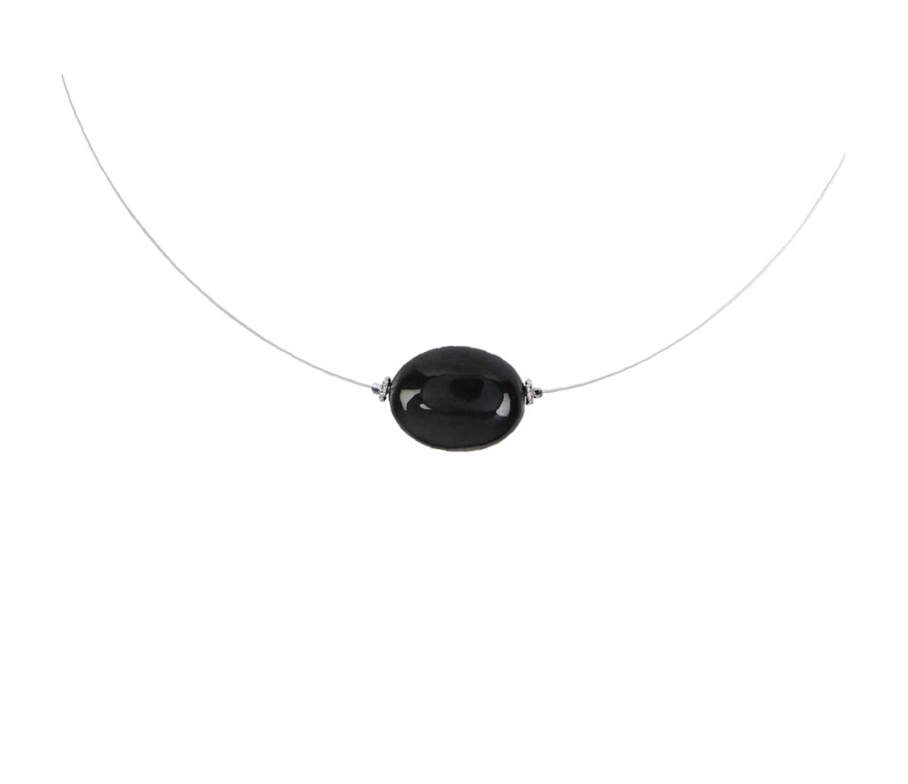 Halskette - Collier - Regenbogen-Obsidian, Linse, rhodiniert, Verlängerungskettchen