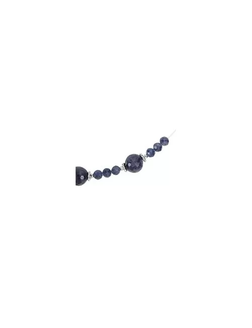 Halskette - Collier - Saphir, Kugeln, rhodiniert, Verlängerungskettchen