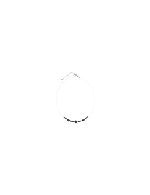 Halskette - Collier - Saphir, Kugeln, rhodiniert, Verlängerungskettchen
