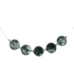 Halskette - Collier - Serafinit, Coin 16mm, rhodiniert, Verlängerungskettchen