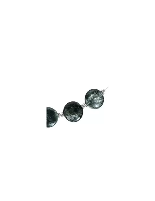 Halskette - Collier - Serafinit, Coin 16mm, rhodiniert, Verlängerungskettchen