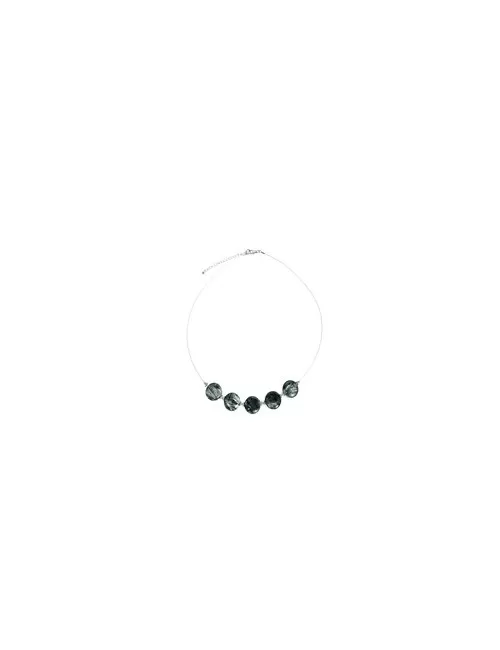Halskette - Collier - Serafinit, Coin 16mm, rhodiniert, Verlängerungskettchen