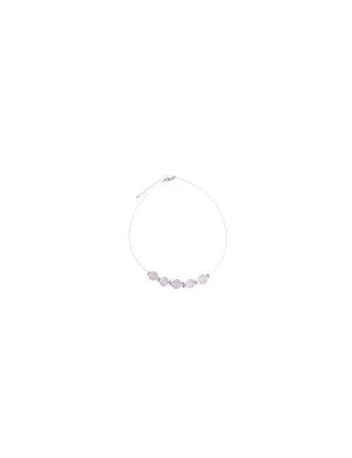 Halskette - Collier - Chalcedon (rosa), Kugeln, rhodiniert, Verlängerungskettchen