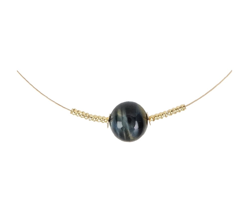 Halskette - Collier - Tiger-/Falkenauge - Kugeln, vergoldet, Verlängerungskettchen