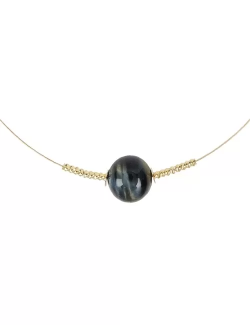 Halskette - Collier - Tiger-/Falkenauge - Kugeln, vergoldet, Verlängerungskettchen