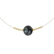 Halskette - Collier - Tiger-/Falkenauge - Kugeln, vergoldet, Verlängerungskettchen