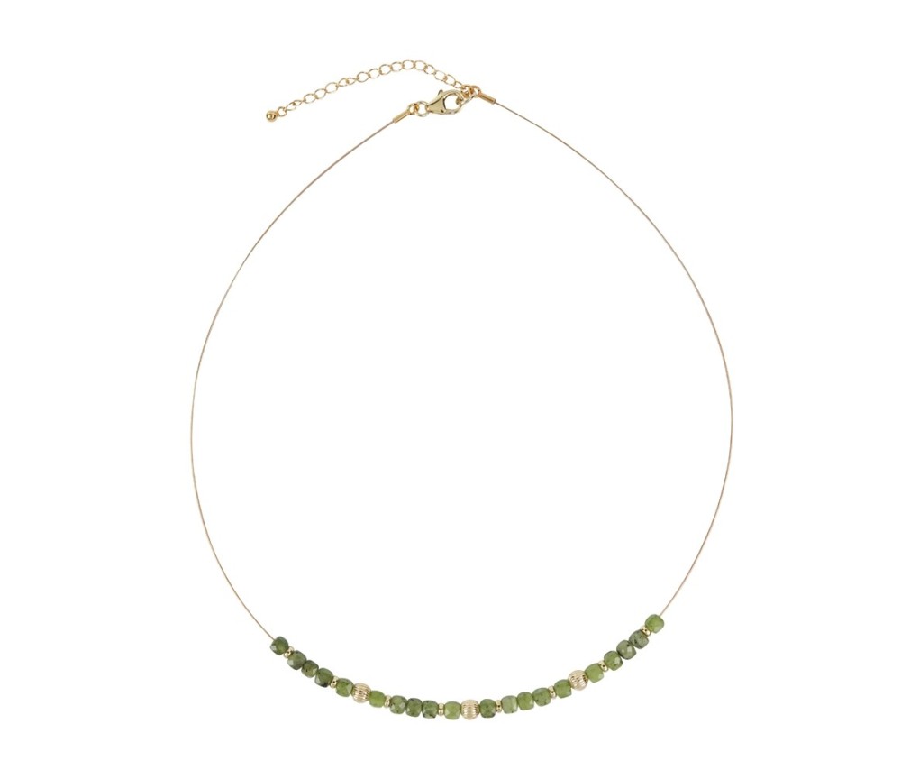 Halskette - Collier - Serpentin - Würfel (4mm), vergoldet, Verlängerungskettchen