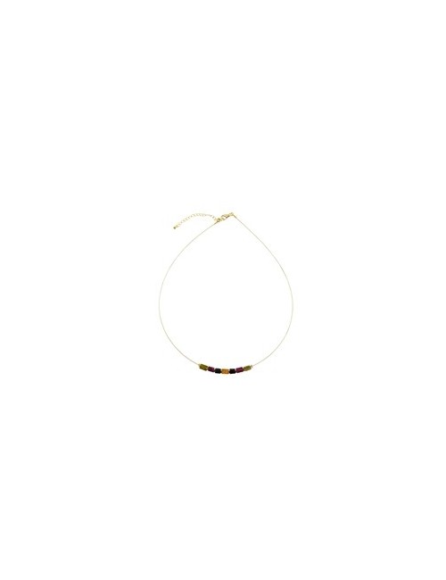 Halskette - Collier - Turmalin (bunt), Silber vergoldet, Verlängerungskettchen