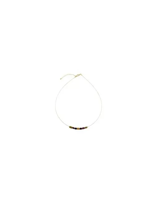Halskette - Collier - Turmalin (bunt), Silber vergoldet, Verlängerungskettchen
