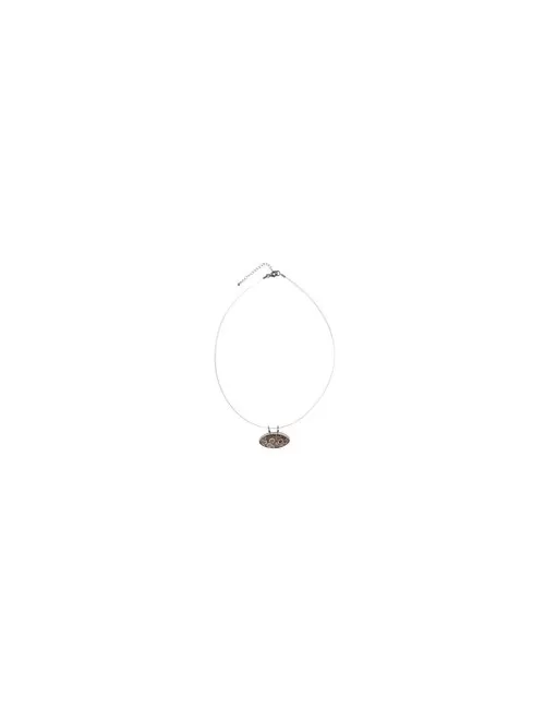 Halskette - Collier - versteinerte Koralle in Fassung, rhodiniert, Verlängerungskettchen