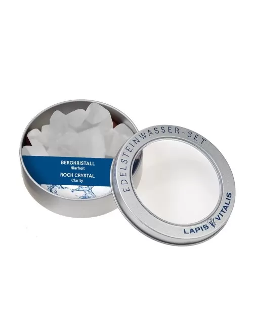 Lapis Vitalis - Wassersteine - Bergkristall - in Metall-Geschenkdose