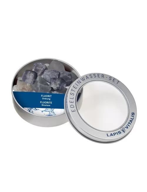 Lapis Vitalis - Wassersteine - Fluorit - in Metall-Geschenkdose