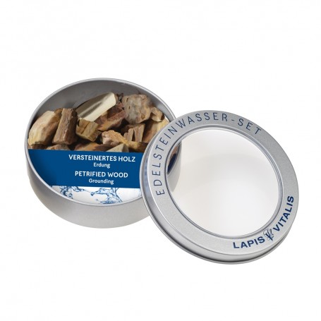 Lapis Vitalis - Wassersteine - versteinertes Holz - in Metall-Geschenkdose