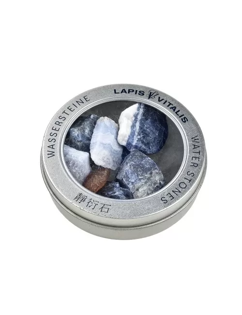 Lapis Vitalis - Wassersteine - Mischung - in Fluss kommen - in Metall-Geschenkdose (Sodalith, Chalcedon, Bernstein)