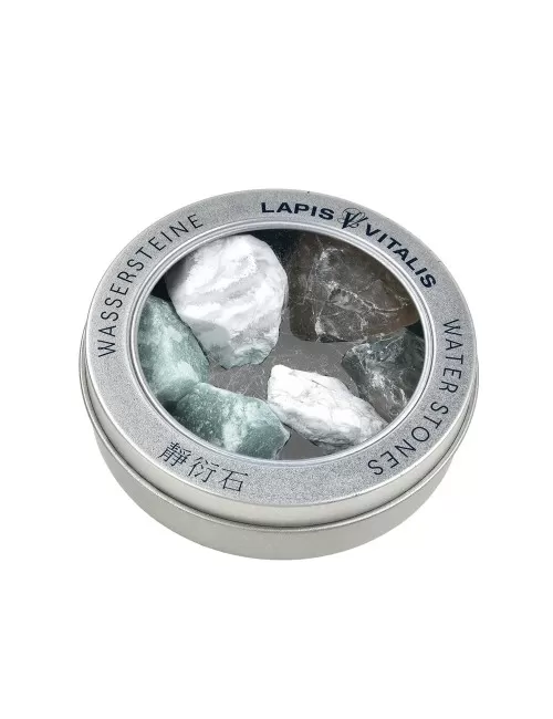 Lapis Vitalis - Wassersteine - Mischung - Anti-Stress - in Metall-Geschenkdose (Aventurinquarz, Magnesit, Rauchquarz)
