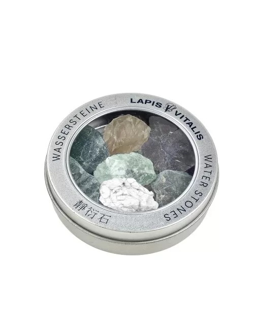 Lapis Vitalis - Wassersteine - Mischung - Jungbrunnen - in Metall-Geschenkdose (Fluorit, Chrysopras, Peridot)