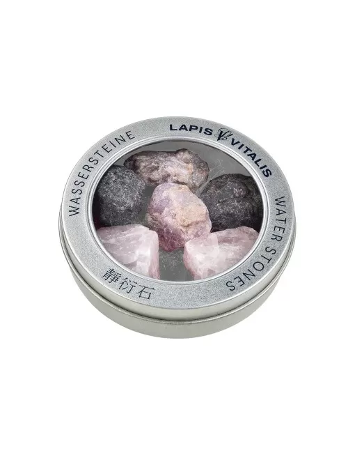 Lapis Vitalis - Wassersteine - Mischung - Lebensfreude - in Metall-Geschenkdose (Granat, Rubin, Rosenquarz)