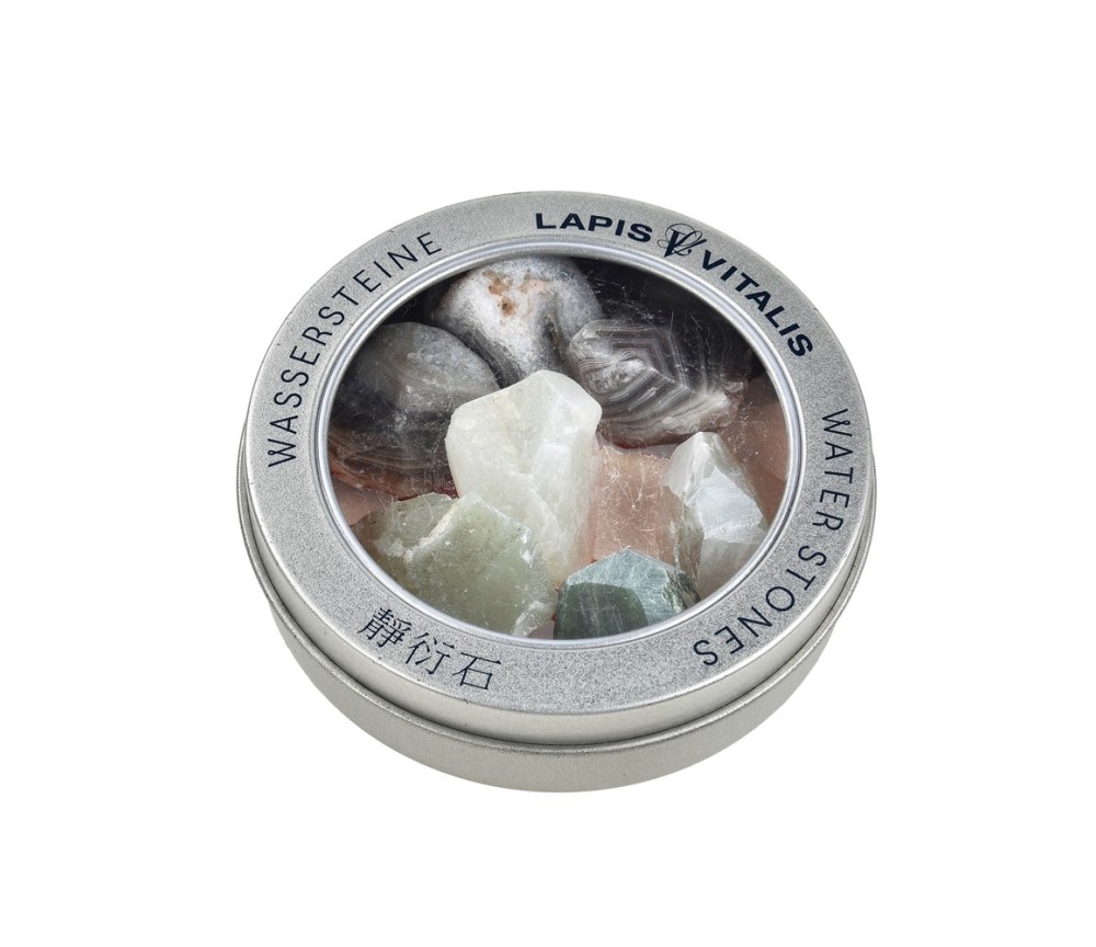 Lapis Vitalis - Wassersteine - Mischung -  Geborgenheit - in Metall-Geschenkdose   (Achat, Nephrit, Serpentin)