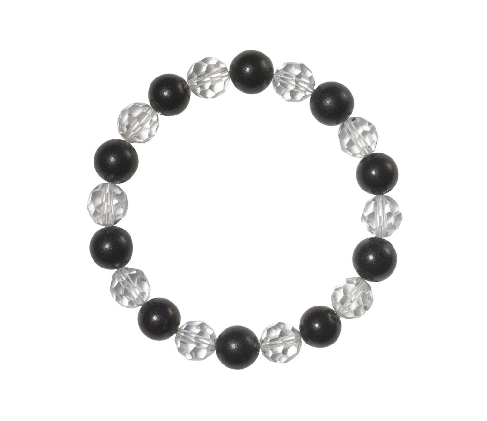 Armband - Kugeln - 8mm - Schungit glatt, Bergkristall facettiert