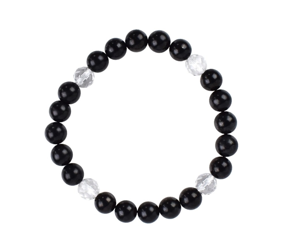 Armband - Kugeln - 8mm - Schungit, Bergkristall facettiert