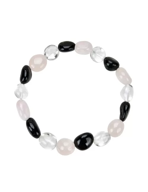 Armband - Bergkristall, Rosenquarz, Schörl, 09-10mm Nuggets