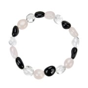 Armband - Bergkristall, Rosenquarz, Schörl, 09-10mm Nuggets