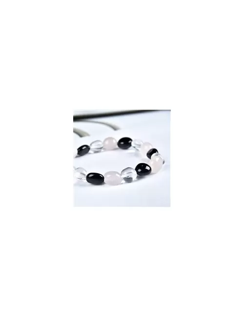 Armband - Bergkristall, Rosenquarz, Schörl, 09-10mm Nuggets