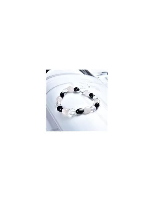 Armband - Bergkristall, Rosenquarz, Schörl, 09-10mm Nuggets