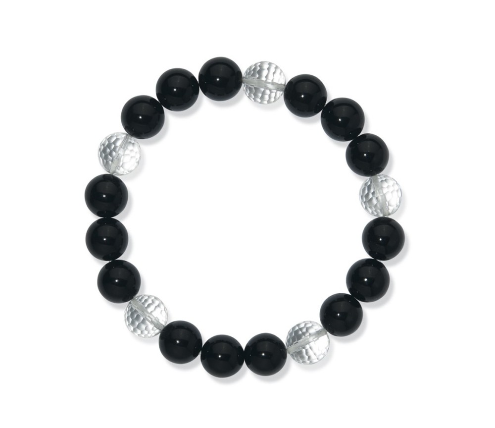 Armband - Onyx (gef.)/Bergkristall, 10mm Kugeln