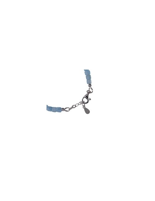 Armband - Aquamarin, 4mm-Würfel facettiert, Verlängerungskettchen, rhodiniert