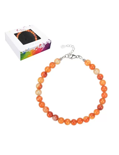 Armband - Carneol (gebr.), 6mm-Kugeln, Verlängerungskettchen, rhodiniert