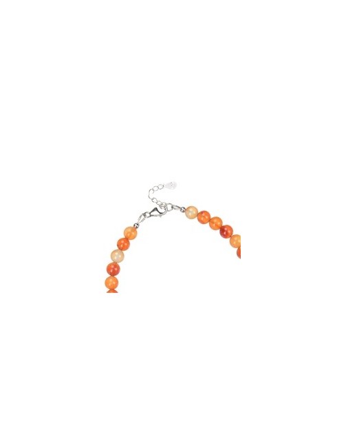 Armband - Carneol (gebr.), 6mm-Kugeln, Verlängerungskettchen, rhodiniert